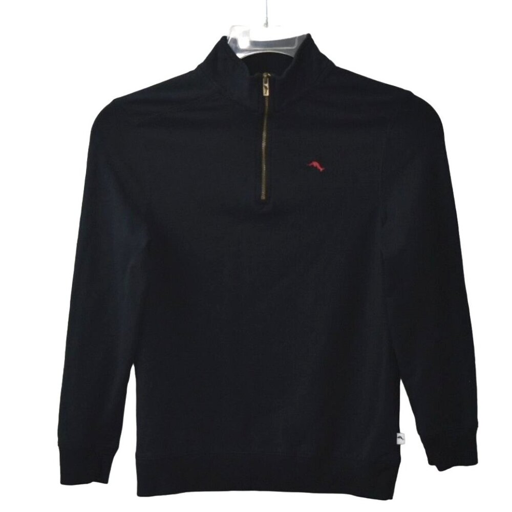 Tommy Bahama Boys Kids Black Quarter-Zip Pullover Sweatshirt L 10 12 Cotton